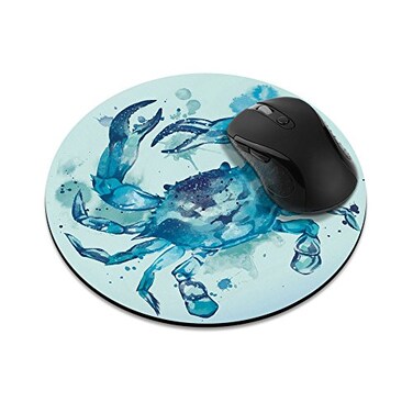 FINCIBO NonSlip Round Mousepad Blue Crab Watercolor Mouse Pad for Home Office and Gaming Desk