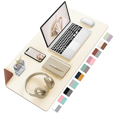 Aothia DoubleSided PU Leather Desk Pad NonSlip Large Mouse Pad Desk Mat for Office Home Waterproof Easy to Clean Durable DualSided Surface 236x137 Beige