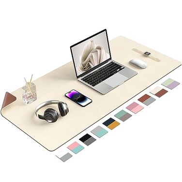 Aothia DoubleSided PU Leather Desk Pad NonSlip Large Mouse Pad Desk Mat for Office Home Waterproof Easy to Clean Durable DualSided Surface 36 x 17 Beige