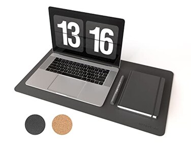 RENMTURE DualSided Mouse Pad Natural Cork PU Leather Large Desk Pad for Office and Home Work Desk Protector NonSlip Waterproof Easy Clean Black 236 x 137