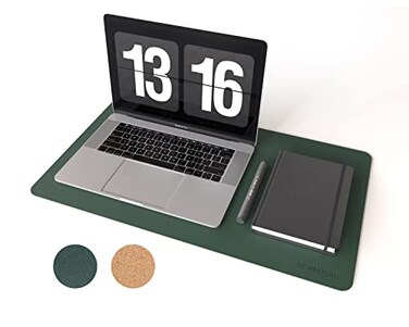 RENMTURE DualSided Mouse Pad Natural Cork PU Leather Large Desk Pad for Office and Home Work Desk Protector NonSlip Waterproof Easy Clean Dark Green 236 x 137