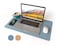 RENMTURE DualSided Mouse Pad Natural Cork PU Leather Large Desk Pad for Office and Home Work Desk Protector NonSlip Waterproof Easy Clean Blue Gray 236 x 137