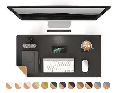 RENMTURE DualSided Mouse Pad Natural Cork PU Leather Large Desk Pad for Office and Home Work Desk Protector NonSlip Waterproof Easy Clean Black 32x16