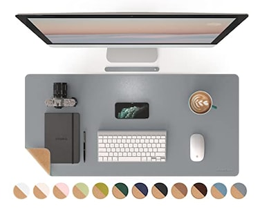 RENMTURE DualSided Mouse Pad Natural Cork PU Leather Large Desk Pad for Office and Home Work Desk Protector NonSlip Waterproof Easy Clean Gray 36x17