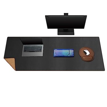MAIDERN 59x 196 Leather Desk Pad Large Desk Mat Reversible Cork Leather Large Mouse pad for Desk Waterproof Computer Desk Pad for Gaming Home Office Black