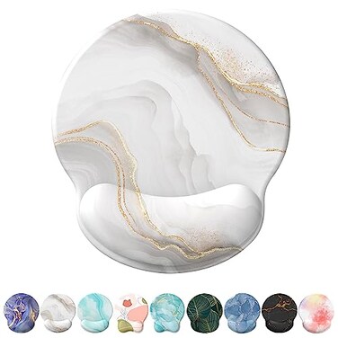 eulps Mouse Pad with Wrist Rest Comfortable Computer Mousepad with Gel Wrist Support Smooth Surface and NonSlip PU Base for Pain Relief Laptop Office Home White Marble