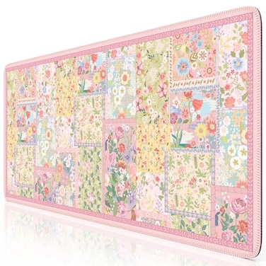 iCasso Pink Desk Mat for Keyboard and Mouse Large Mouse Pad Floral Desk Pad AntiSlip XXL Big Mousepad with Stitched Edges for Computer
