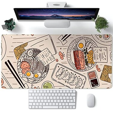 CYZFF Japanese Ramen Sushi Food Desk Mat Beige XL Mouse Pad Large Full Desk Mousepad Gaming Extended Keyboard Mouse Mat Desk Pad for Computer Laptop 315X157 NonSlip Rubber Base with Stitched Edges