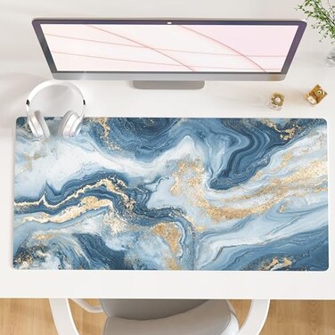 QIYI Desk Pad Large Keyboard and Mouse Pad for Laptop Computer PU Leather Desk Cover Protector Desk Dcor Accessories for Office Home Work Writing Gaming 315 x 157 Blue White Marble