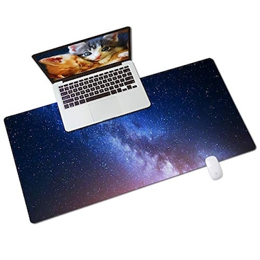QIYI Desk Pad Galaxy PU Leather Desk Blotter Protector Waterproof Computer Desk Mat Keyboard Mouse Pads Non Slip Base Home Office Accessories Extended Large Size 315 x 157 Starry Sky