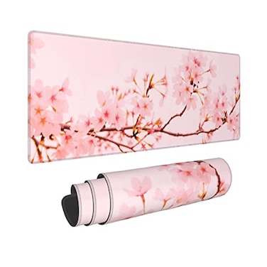 CAIJIZHO Sakura Cherry Blossom Gaming Mouse Pad XXL Large Office Desk Mat NonSlip Waterproof Long Laptop Mat Pink Trees Painting
