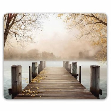 Smooffly Gaming Mouse Pad CustomOcean Fall Wooden Bridge Seasons Lake House Nature Country Rustic Seascape Desktop Mouse padBrown Beige Khaki Yellow