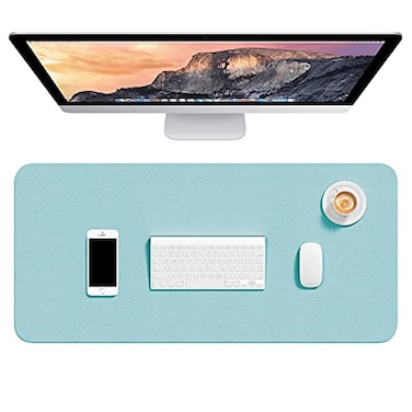 Hsurbtra Desk Pad 30 x 14 PU Leather Desk Mat XL Extended Mouse Pad Waterproof Desktop Blotter Protector NonSlip Ultra Thin Large Laptop Keyboard Writing Mat for Office Home Lake Blue