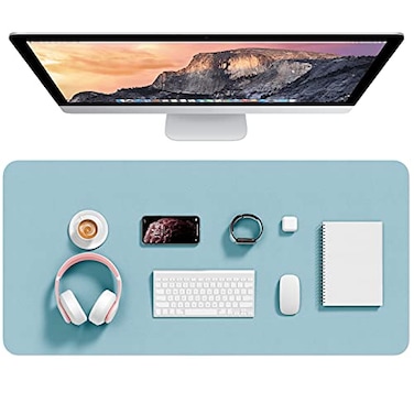 Hsurbtra Desk Pad 355 x 17 PU Leather Desk Mat XXL Extended Mouse Pad Waterproof Desktop Blotter Protector NonSlip Ultra Thin Large Laptop Keyboard Writing Mat for Office Home Lake Blue