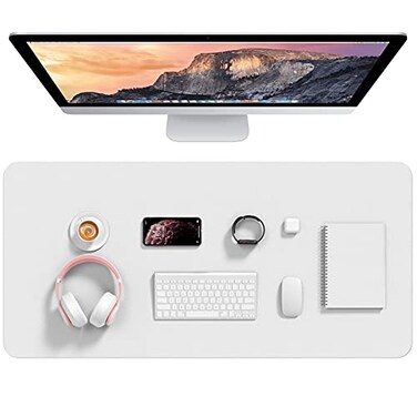 Hsurbtra Desk Pad 355 x 17 PU Leather Desk Mat XXL Extended Mouse Pad Waterproof Desktop Blotter Protector NonSlip Ultra Thin Large Laptop Keyboard Writing Mat for Office Home White