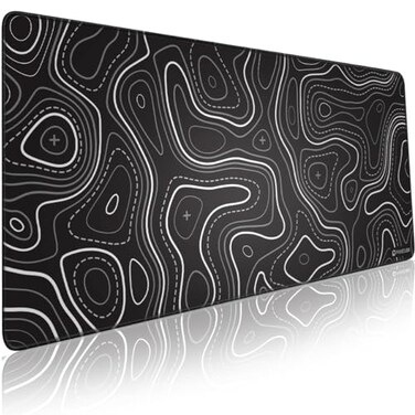 Pixiecube Minimalist Topographic Map Mouse Pad Contour Extended Large Stitch Edge Mousepad Black White NonSlip XXL Gaming Desk Mat