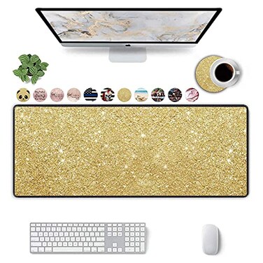 ZHEERIY XXL Large Extended Gaming Mouse Pad Face Gold Glitter with NonSlip Base Desktop Pad Suitable for GamersSuitable for DesktopOffice and Home Coffe Cup Coaster