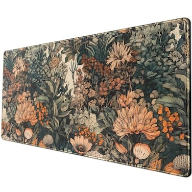 YKJWW Flower Vintage Desk Pad Aesthetic Desk Mat Flower Mouse Pad Computer Big Mousepad NonSlip Base Gaming Keyboard Giant Mouse Pad Computer Mat for Laptop Office with Stitched Eges 315x118 in