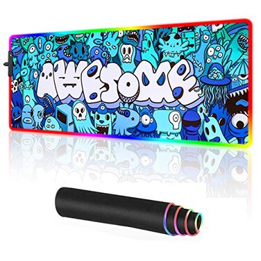 moptmos Anime Graffiti Awesome Large RGB Gaming Mouse pad NonSlip Rubber Base Mice Keyboard Mat Blue