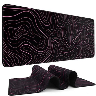 DIGSOM Mouse Pad Gaming Mousepad 315 x 118 in Large Mouse Pad for Keyboard and Mouse with AntiSlip Rubber Base Keyboard Pad XL Mouse Mat for Home and OfficeBlack with Red Topographic Line