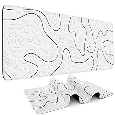 DIGSOM Mouse Pad Gaming Mousepad 315 x 118 in Large Mouse Pad for Keyboard and Mouse with AntiSlip Rubber Base Keyboard Pad XL Mouse Mat for Home and OfficeWhite with Black Topographic Line