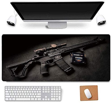 RTGGSEL 315x118 Inch NonSlip Long Extended Large Gaming Mouse Pad with Stitched Edges XL Laptops Keyboard Mouse Mat Black Gun