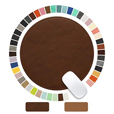 Besezx PU Leather Mouse Pad with Stitched Edge MicroFiber Base NonSlip Waterproof for Computers Laptop Round 9 x 9 Inch Dark Caramel Brown