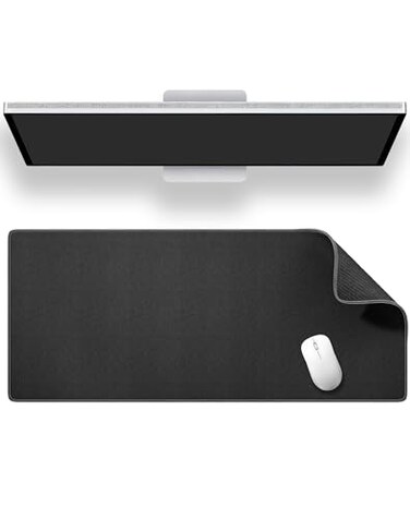 ALOANES Black Waterproof Desk Mat Large Mouse Pad with Extended Mouse Mat with Anti Slip Base Stitched Edge Grain Jacquard Surface Perfect for Gamer Office Home 3XL 1574x3543x012