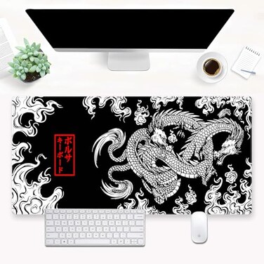 Cindasun Black and White Mouse Pad Extra Large Gaming Mousepad XL Dragon Desk Mats Japanese Full Desk Keyboard Mat Computer Pad Desk Matt with Stitched Edges NonSlip Desktop Mat 315 x157 in