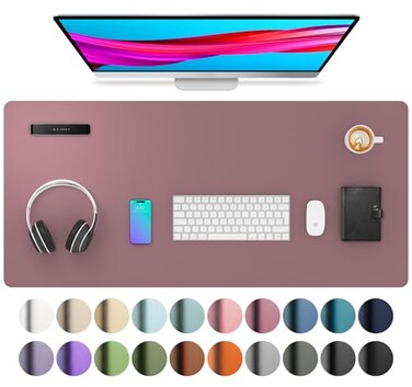 Aothia Leather Desk Pad Protector Mouse Pad Office Desk Mat NonSlip PU Leather Desk Blotter Laptop Desk Pad Waterproof Desk Writing Pad for Office and Home Dark Pink36 x 17
