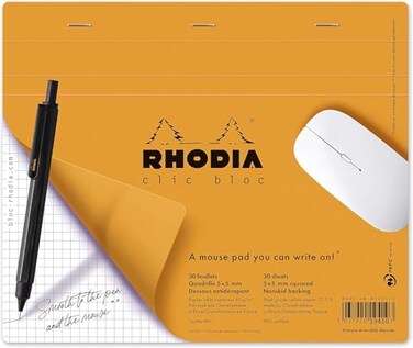 Rhodia 19410C Mouse Mat Notepad 19x23cm Squared 30 Detachable Sheets Clairefontaine Paper 80g NonSlip Base