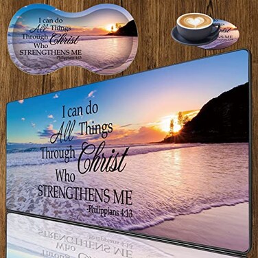 HTTYYTRYT 3 Piece Mouse Pad Set with Stitched Edge Large AntiSlip Mouse Pad Desk Pad Keyboard Pad Wrist Rest Pad Coaster Memory Foam Wrist Rest for OfficeHome Bible Verse Philippians 413