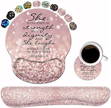 ERWYTYIOI Keyboard Wrist Rest and Mouse Wrist Rest Pad Set with Coasters NonSlip Rubber Base Ergonomic Gaming Mousepad for Home Office Working Studying Easy Typing Pain Relief Bible Verse Proverbs 312