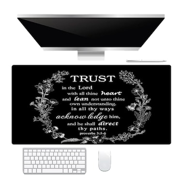 EOBTAIN Black and White Large Mouse Pad Bible Verse Keyboard Mat 315x157 Inch Scripture XXL Thin and Big Extended Desk Mat Smooth NonSlip Rubber Mousepad Relaxing Spiritual Desk Accessories