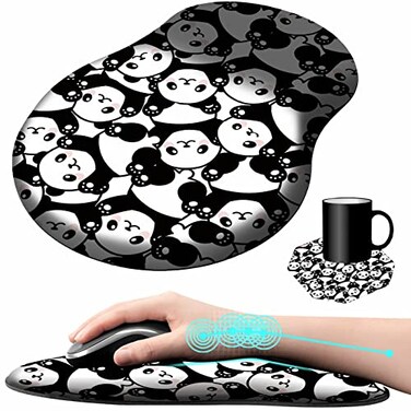 BEOTIWAD Mouse Pad with Wrist Support Gel Cute Panda Pattern Design Ergonomic Gaming Mousepad with Wrist Rest for Laptop Computer Home Office Working Mouse Mat A Cute Coffee Pad