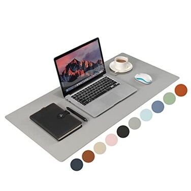 Wolaile PU Leather Desk Pad BlotterLight Grey Waterproof Office Desktop Mat36x17in NonSlip Large Mouse PadWriting ProtectorDesk Accessories