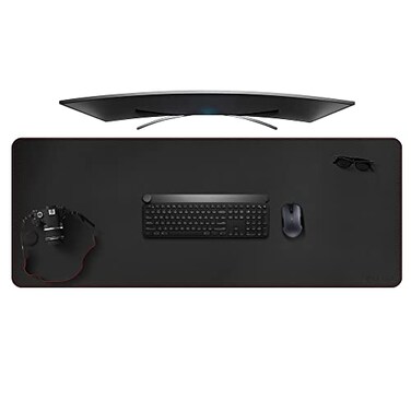 ZORESYN Desk Pad 591x197 PU Leather Desk Blotter Protector Large Gaming Mousepad Desk Mat Waterproof Non Slip Base Keyboard Extended Mouse Mat Black
