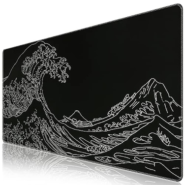 iCasso Mousepad Gaming Mouse Pad XXL Large Desk Mat Big Rubber Base Mouse Mat with Stitched Edges Computer Keyboard Desk Pad for Work Game Office Home Black Wave of Kanagawa