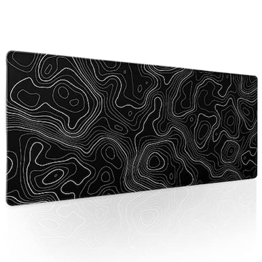 aportt Topographic Contour Black Gaming Mouse Pad XL Topo Geographic Map Lines Extended Large Mouse Pad Big Desk Mat NonSlip Rubber Base Stitched Edge Long Keyboard Playmat for Desk Computer315118 in