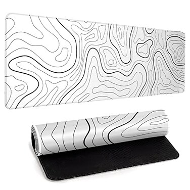 llzdeuan White Big Mousepad for Gaming Large Topographic Map Washable Desk Pad with Stitched Edge Office Supplies and Decor 315x118 Computer Keyboard Protector