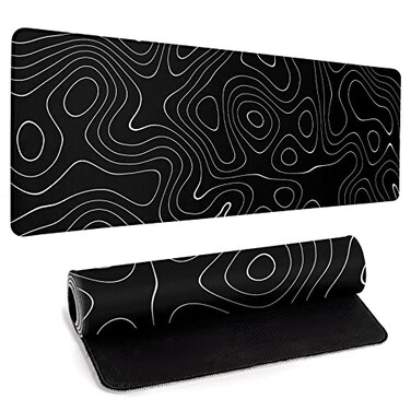 Llzdeuan Large Topographic Map Gaming Mouse Pad for Desk Black Desk Pad with NonSlip Rubber Base Stitched Edge Desk Organizers and Accessories Desk Decor