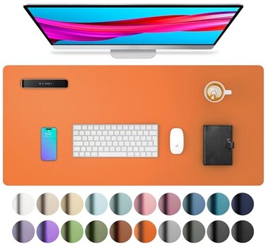 Aothia Leather Desk Pad Protector Mouse Pad Office Desk Mat NonSlip PU Leather Desk Blotter Laptop Desk Pad Waterproof Desk Writing Pad for Office and Home 236 x 137 Hermes Orange