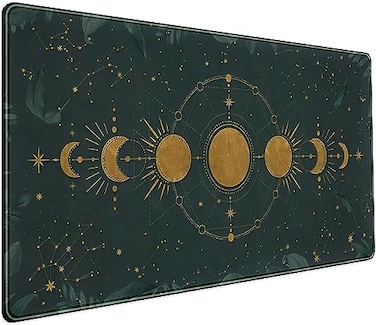 DCJJM Dark Academia Mousepad Forest Green XXL Desk Mat Gold Moon Phases Large Extended Mouse Pad Gaming Laptop Keyboard and Mouse Mat Desk Pad NonSlip Rubber Base with Stitched Edges 315x1575 in