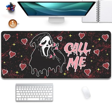 XCDZLNDL Call Me Mouse Pad Ghostface Desk PatMouse Mat Large Desk Mat for DesktopStitched Edges NonSlip Waterproof Rubber Base Mous Mat for Office Computer Keyboard Laptop and Home275X118 in