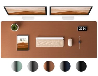 Aothia Leather Desk Pad Protector Large Mouse Pad Office Mat NonSlip PU Leather Blotter Laptop Desk Pad Waterproof Writing Pad for Office and Home Brown 38 x 137
