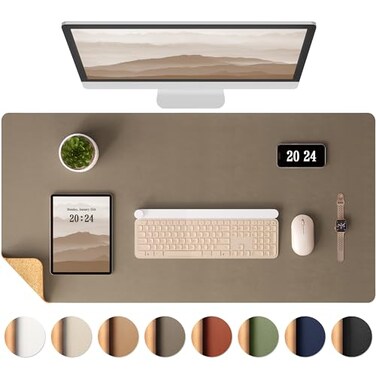 Aothia DualSided Desk Mat Leather Cork Desk Protector Large Mouse Pad Writing Pad for OfficeHome Coffee 256x137