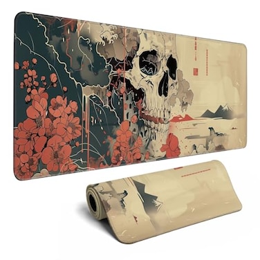 MiaVibte Skull Mouse Pad Japanese Ukiyoe Mouse Pad XL Anime Big Mouse Pads for Desk Large Gaming for Men Desk Pad with Stitched Edges NonSlip Large Computer Mat 315x118 in
