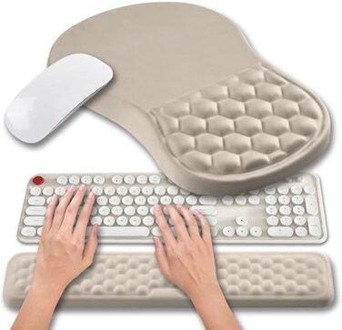 Hokafenle 2 in 1 Ergonomic Mouse Pad Wrist Support Wrist Rest for Computer Keyboard Set with Relieve Carpal Tunnel Pain Massage Bulge and Full Memory Gel Design 2In1 Set Apricot
