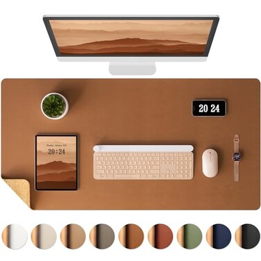 Aothia DoubleSided Desk Pad 378x17 Leather Desk Mat Eco Cork Desk Pad ProtectorLarge Mouse PadWaterproof Desk Blotter for OfficeHomeBrown
