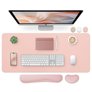 Bloss Large Desk Pad and Keyboard Wrist Rest Large Mouse Pad Keyboard PadMouse Wrist Support NonSlip Desk Mat Protector for Office Home 354157 InchesPink